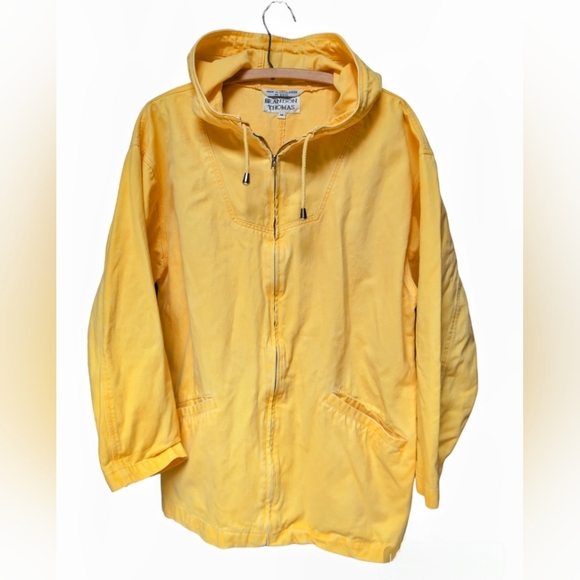 Vintage 90's Brandon Thomas Yellow 100% Thick Cotton Hooded Jacket Men's MEDIUM - Picture 1 of 7